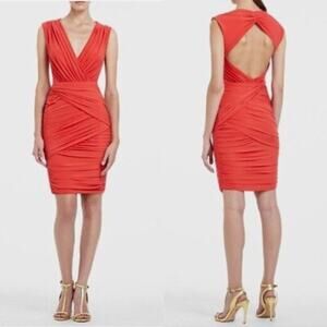 BCBGMaxAzria Lou Poppy Mini Dress Womens XS Orange Bodycon Sleeveless Cocktail